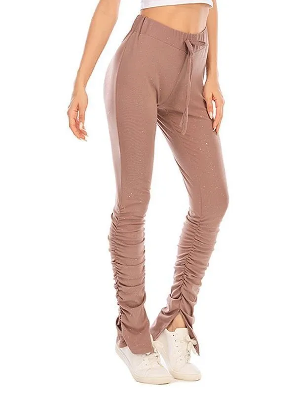 Women Ruched Glitter High Waisted Pants
