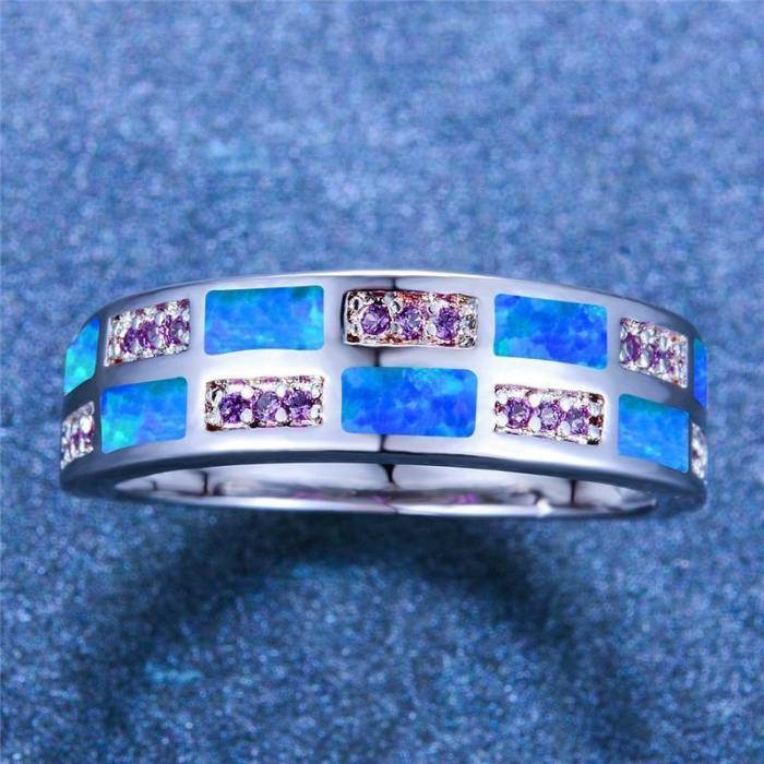 Luxury Blue White Fire Opal Ring