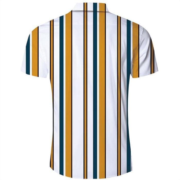 Men'S Hawaiian Short Sleeve Shirts Yellow Stripes Printing