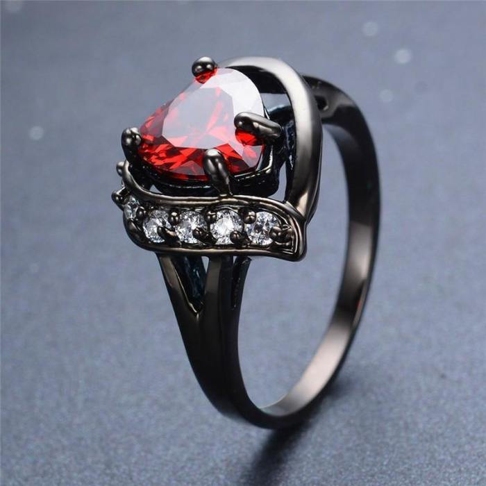 Charming Heart Cut, Black Gold-Filled Ruby Ring