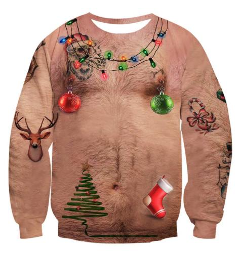 Ugly Christmas Chest Hair T Shirt Funny X-Mas Party Graphic Sweatshirts