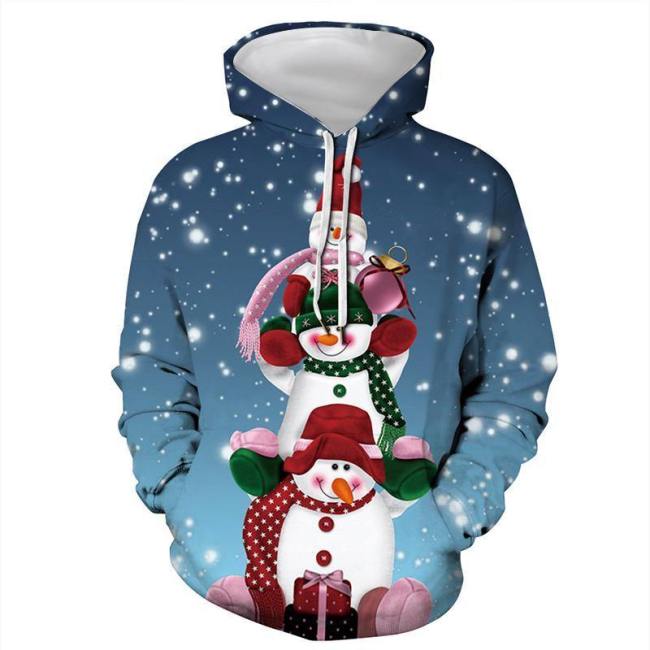 Mens Hoodies 3D Graphic Printed Christmas Snowman Family Pullover Hoodie