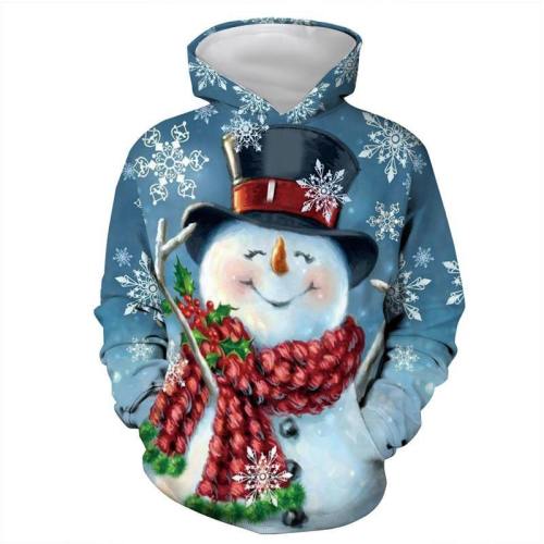 Mens Hoodies 3D Graphic Printed Christmas Smiling Snowman Pullover Hoodie