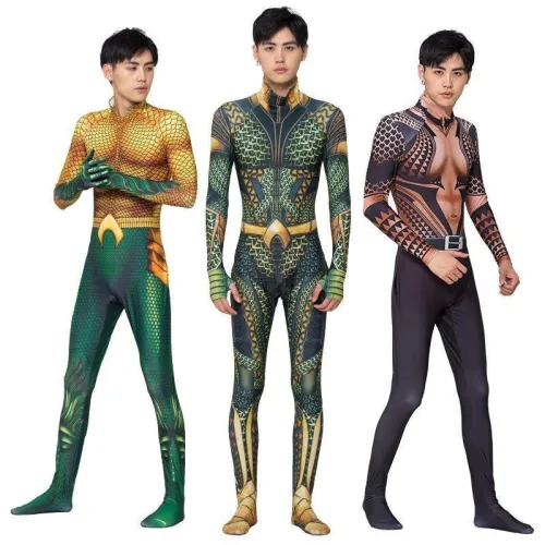Aquman Golden Jumpsuit Superhero Costume Halloween Cosplay
