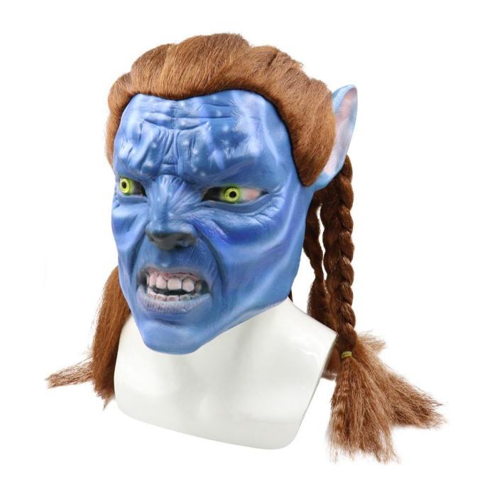 Halloween Movie Avatar 2 Jake Sully Blue Latex Mask Cosplay Props