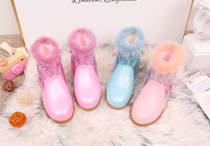 Girls Frozen Elsa  Autumn Winter Princess Boots Cute Warm Beads Cartoon  Elsa Leather Kids Cartoon Shoes