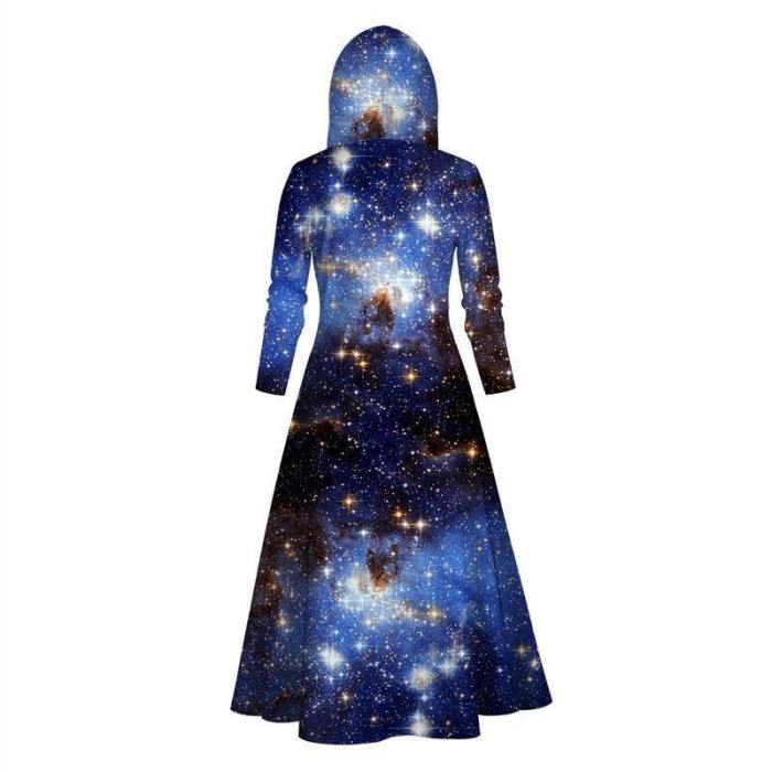 Womens Long Hoodies 3D Graphic Printed Galaxy Pullover Sweater Dress