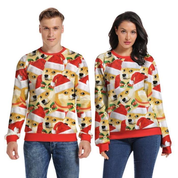 Mens Pullover Sweatshirt 3D Printed Christmas Cute Dog Pattern Long Sleeve Shirts