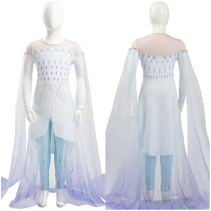 Frozen 2 Elsa Ahtohallan White Snow Ice Flake Dress Cosplay Costume Kid Child Ver