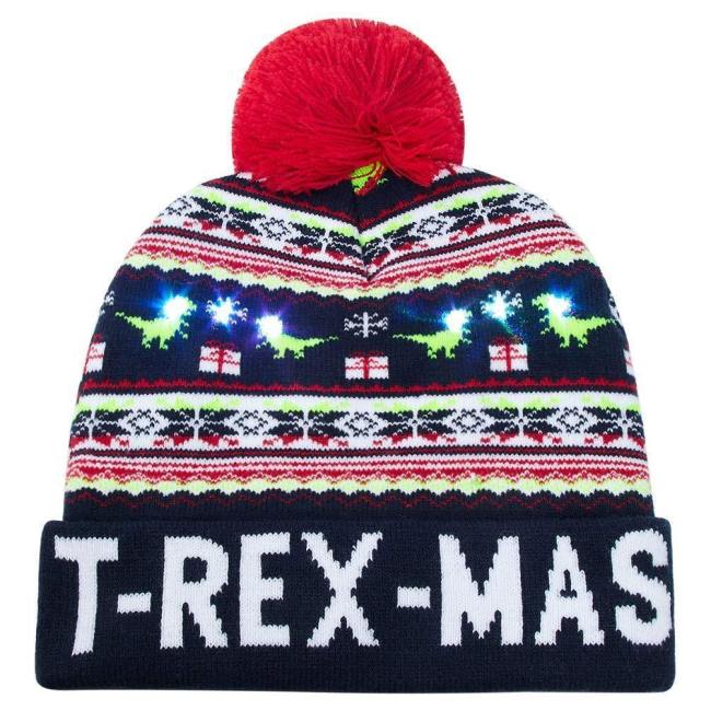 New Light Up Hat With 6 Colorful Dinosaur Pattern Christmas Beanie For Party Gift Knitted Led Lamp Cap