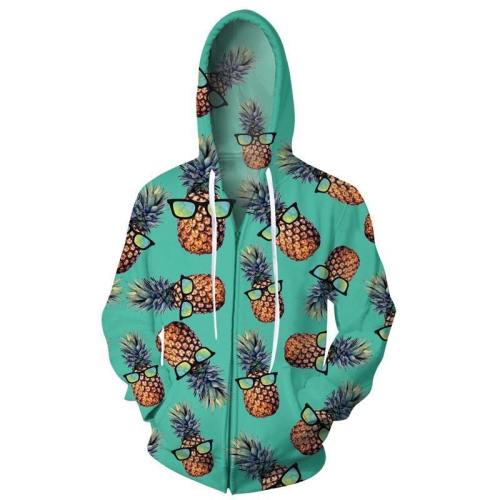 Mens Zip Up Hoodies 3D Printed Cool Pineapple Printing Hooded