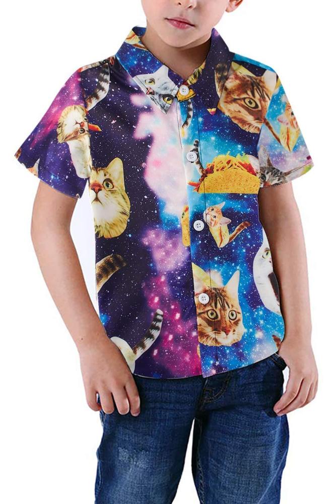 Little Boy'S Button Down Shirts Galaxy Cat Dress Shirt For Toddler