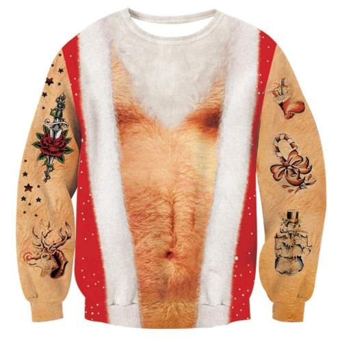 Mens Pullover Sweatshirt 3D Printing Hairy Chest Pattern