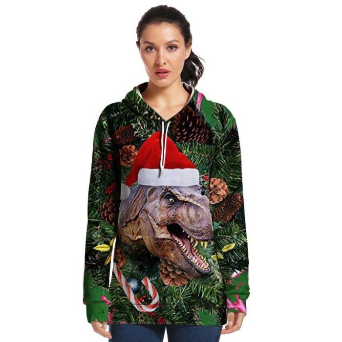 Mens Hoodies 3D Graphic Printed Ugly Christmas Dinosaur Pullover
