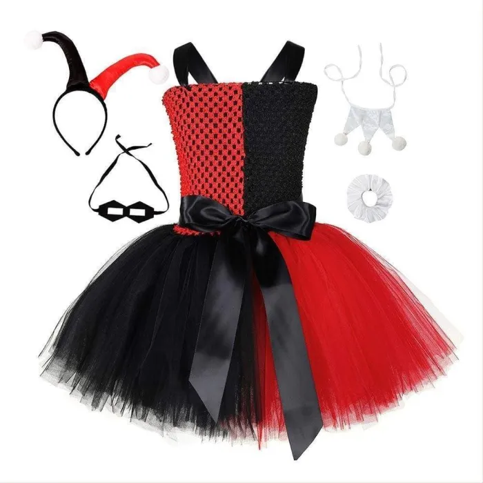 Baby Girl Harley Quinn Cosplay Halloween Costume Bubble Dress Kids
