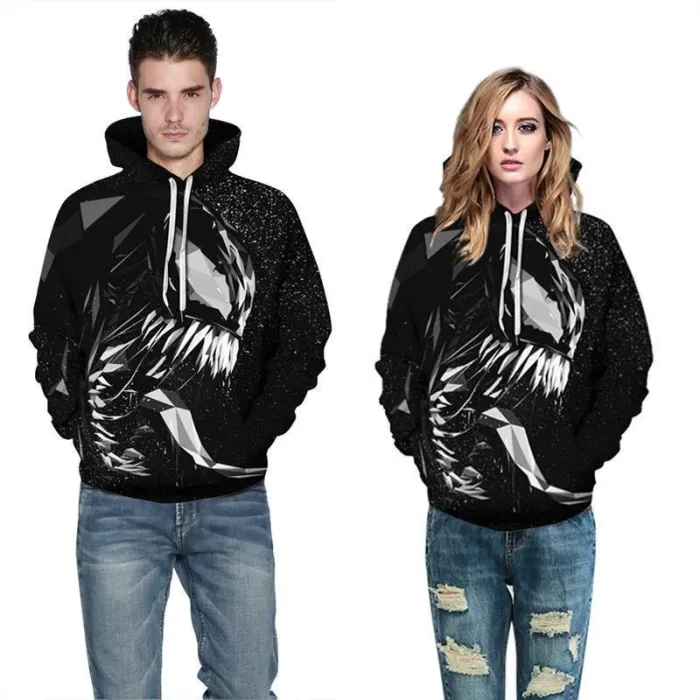 Mens Hoodies 3D Graphic Printed Venom Black Pullover Hoodie