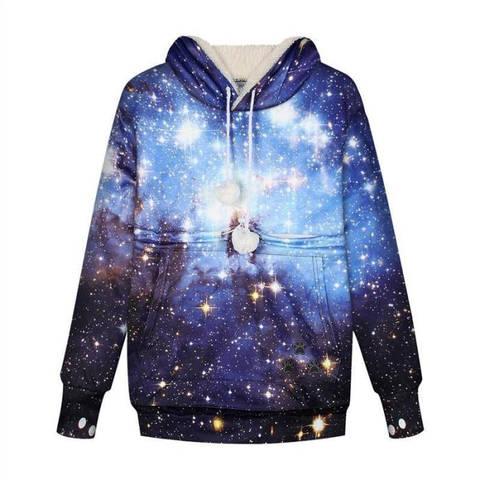 Mens Womens Hoodies Galaxy Pullovers With Cat Dog Cuddle Pouch Bags