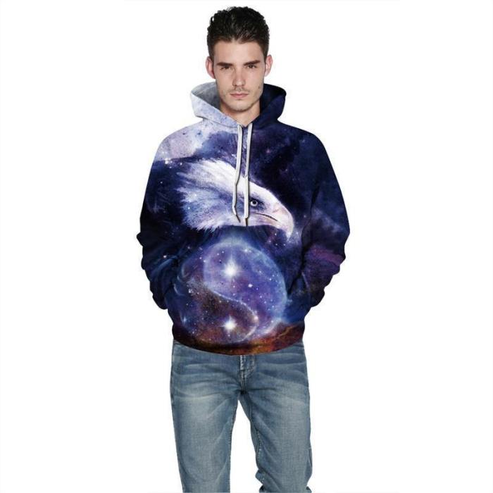 Mens Hoodies 3D Graphic Printed Space Eagle Pullover Hoodie