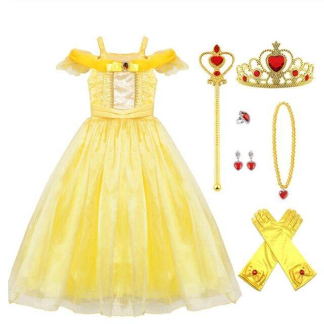 Girls Princess Belle Dress Children Ball Gown Halloween Cosplay Costumes