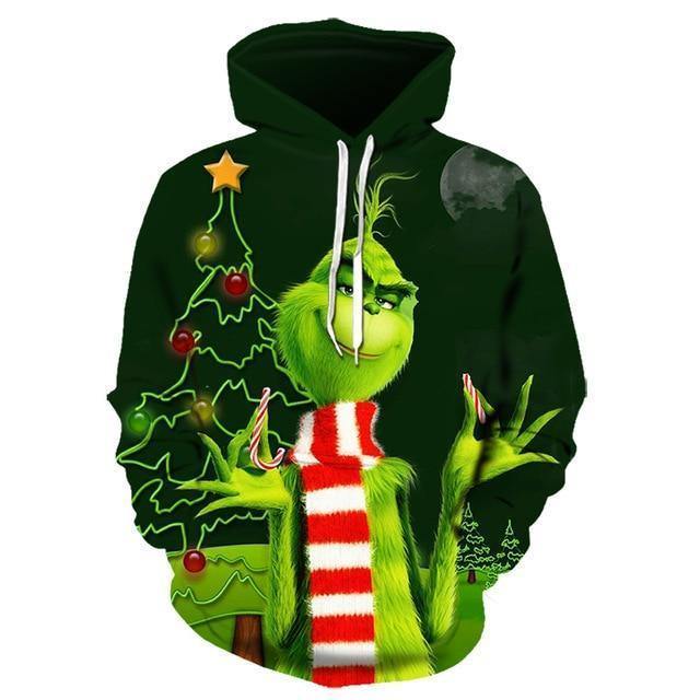 3D Grinch Hoodie Christmas Hoodie Cartoon Animation Green Monster Sweatshirt Men And Women Autumn Street Clothing Asian Size6Xl