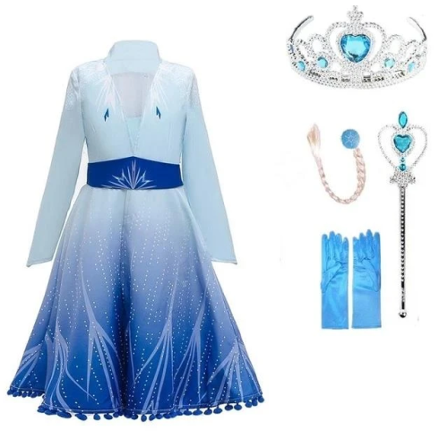 Girls Princess Elsa 2 Dress Set Christmas Cosplay Birthday Costumes