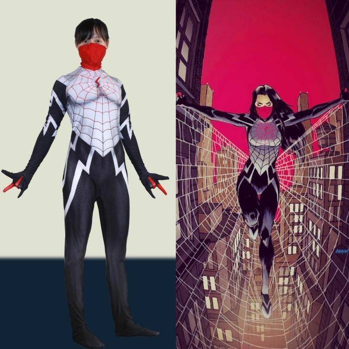 Women Girls Spider Man Silk Cindy Moon Cosplay Costume Superhero Suit
