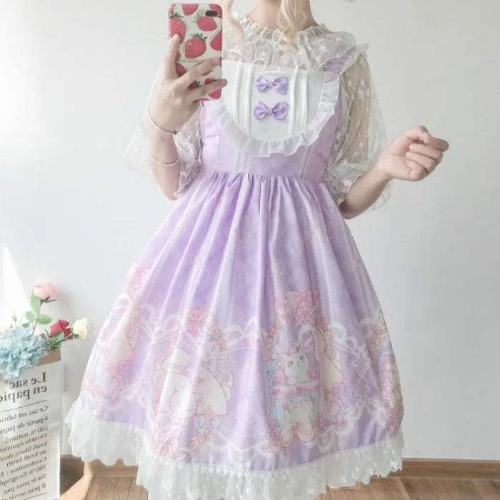 Kawaii Japanese Lolita Jsk Soft Sister Wind Cute Bow Cat Sweet Dress