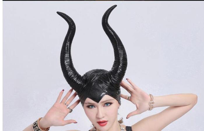 Witch Hat Trendy Genuine Latex Maleficent Horns Halloween Party Costume