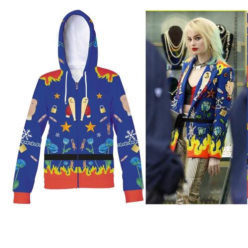 Movie Birds Of Prey Hoodie Cosplay Harley Quinn Margot Elise Robbie Cosplay Sweatshirt Jacket Coat