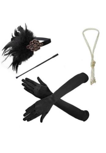 Gatsby Headdress Ball Gloves Feather Tobacco Necklace Set