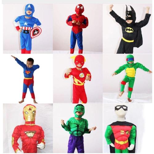 Kids Halloween Costume Captain American Spiderman Batman Superman Robin The Hulk The Flash Muscle Avengers Cosplay Costume