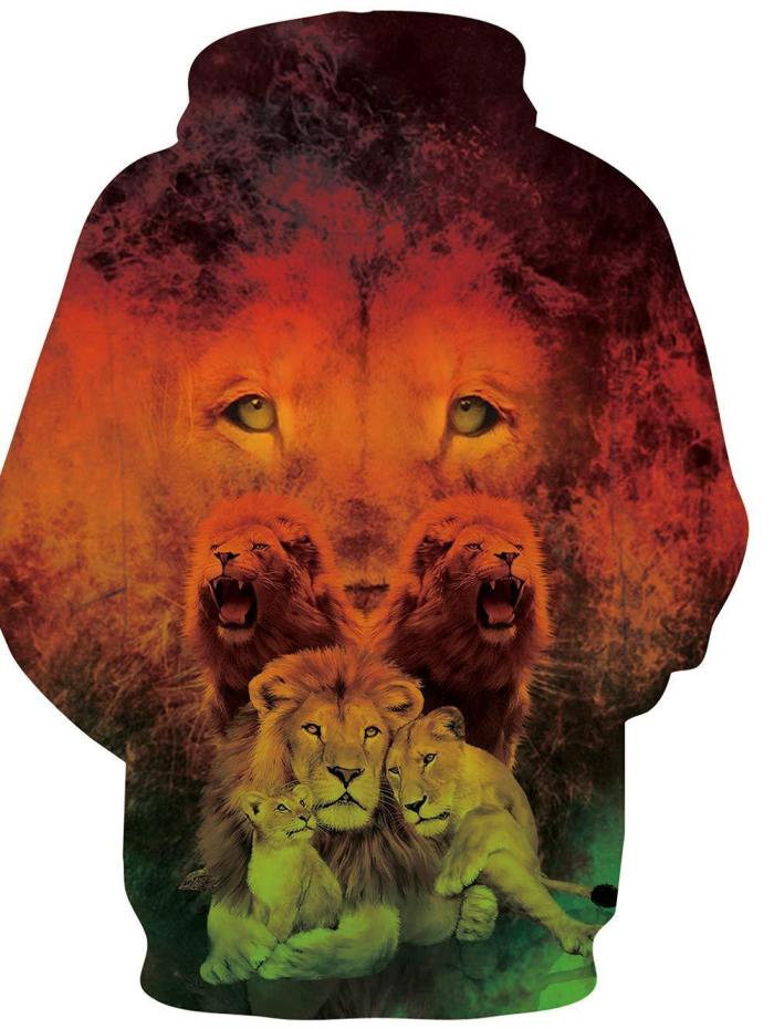 Mens Hoodies 3D Printing Lion Printed Pattern Hooded