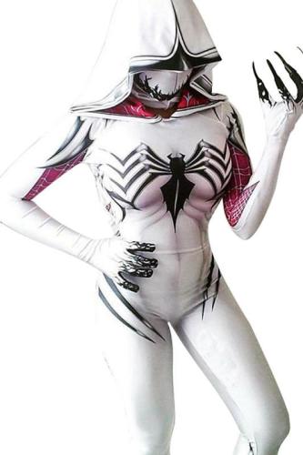 Spider-Gwen Gwen Stacy Body Suit Jumpsuit Cosplay Female Spider-Man Outfit White