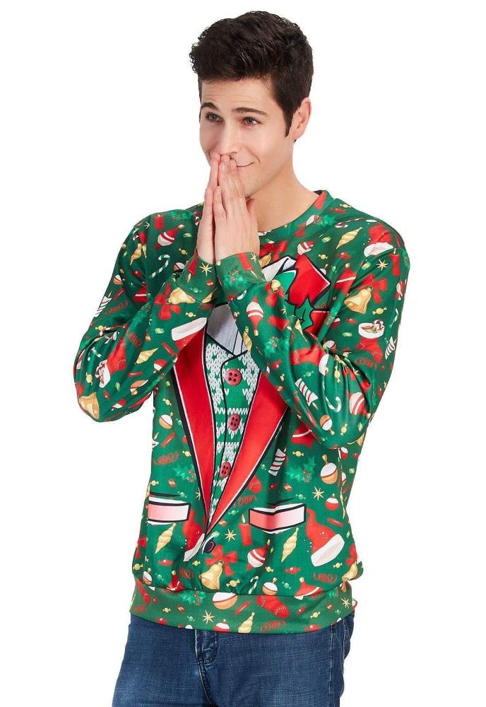 Mens Pullover Sweatshirt 3D Printing Christmas Boots Pattern