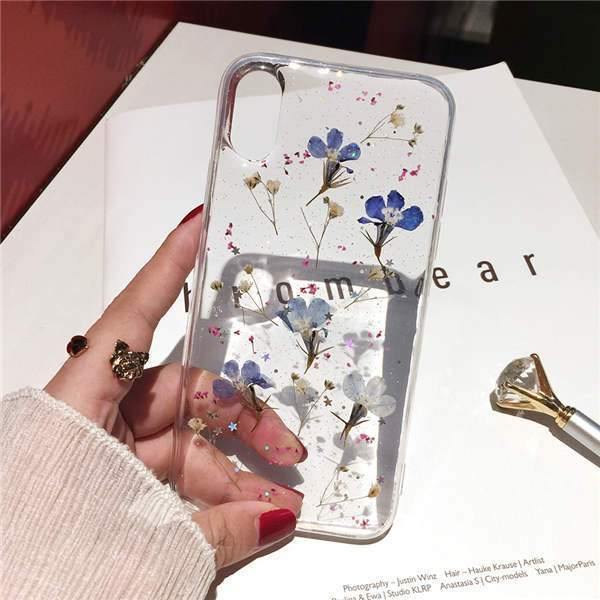 Real Pressed Dried Flowers Transparent Silicone Phone Case