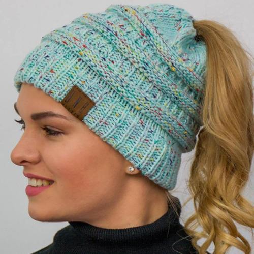 Messy Bun Beanie Knitted Hat Winter Ponytail Beanie With Ponytail Hole