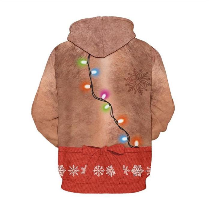 Mens Hoodies 3D Graphic Printed Ugly Christmas Chest Muscle Pullover