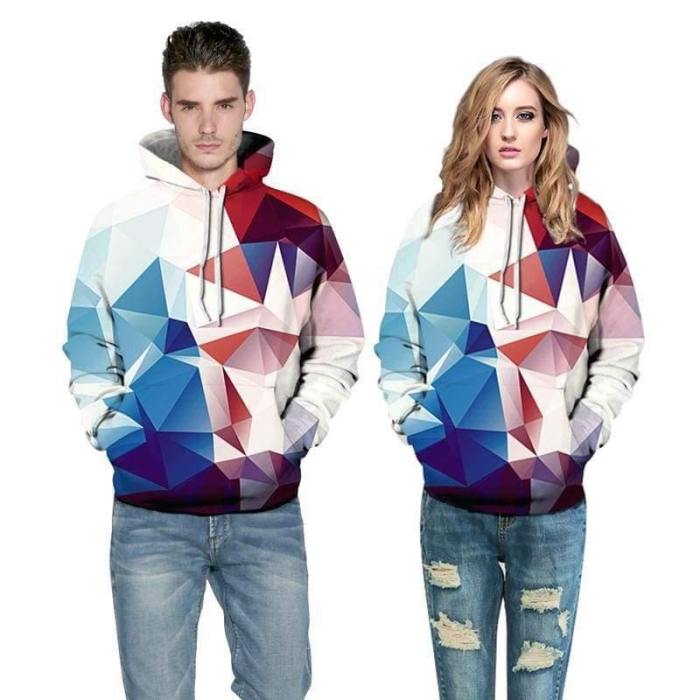 3D Print Hoodie - Light Colorful  Rhombus Pattern Pullover Hoodie