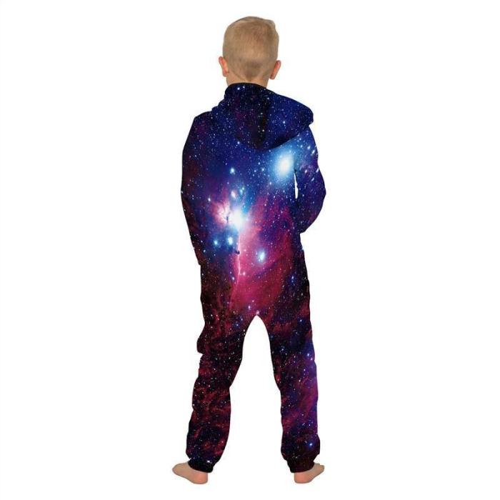 Children'S Jumpsuit Galaxy Starry Printing Kids Rompers Nightwear Homewear Zipper Clothing