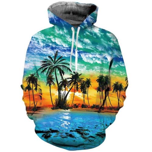Mens Hoodies 3D Printing Hooded Palm Tree Printed Pattern Sweatshirt
