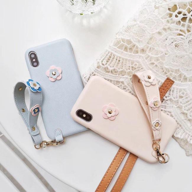 Luxury Pastel Leather Flower Case With Wristlet