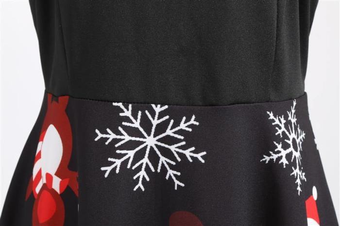 Womens Autumn Winter Snowflakes Print Christmas Dress