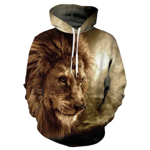 Mens Hoodies 3D Printing Lion Face Printed Hoody