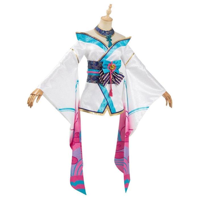 League Of Legends Lol Fox Ahri The Nine-Tailed Fox Women Kimono Dress Outfit Halloween Carnival Suit Cosplay Costume