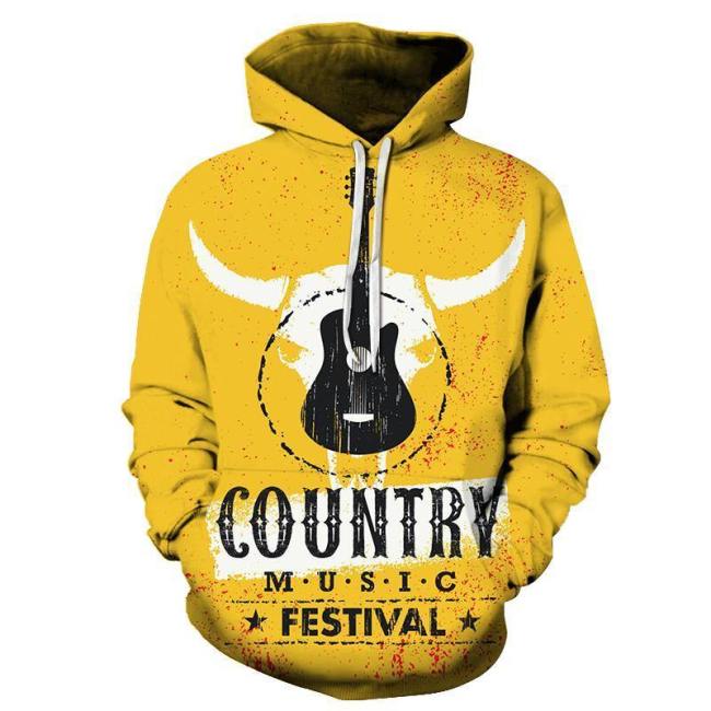 Bull Country Music Yellow 3D - Sweatshirt, Hoodie, Pullover