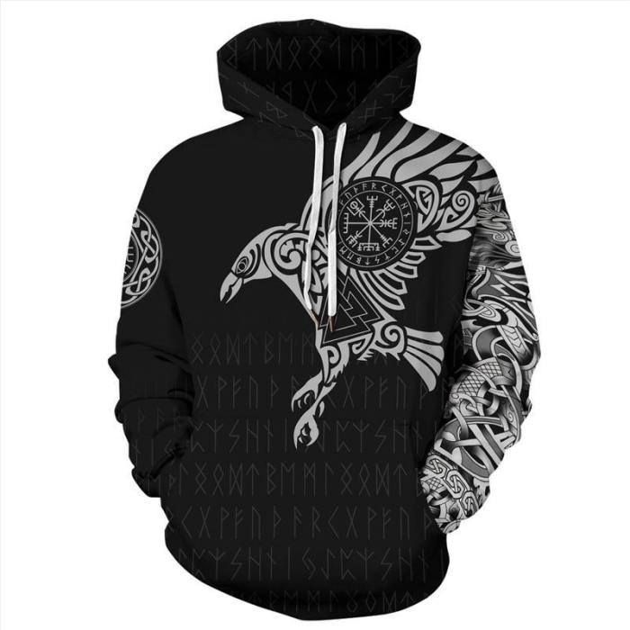 Mens Hoodies 3D Graphic Printed Viking Myth Black Pullover Hoodie