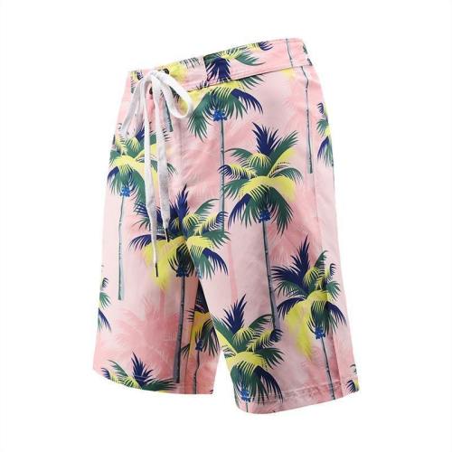 Men'S Beach Board Shorts Tropical Floral Pattern Pink Color Swimming Pants