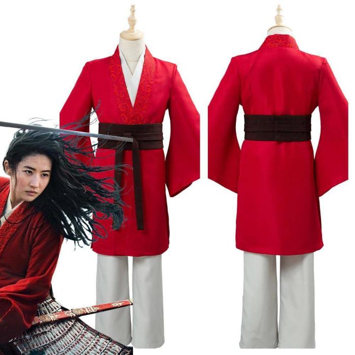 Movie Mulan  Princess Hua Mulan Red Fancy Dress Chinese Han Fu Kids/Children Halloween Carnival Outfit Cosplay Costume