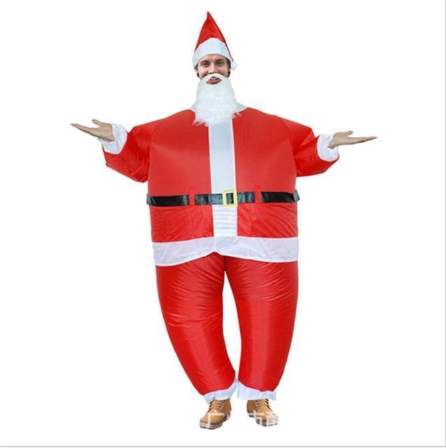 Unisex Women Men Teen Santa Claus Inflatable Chub Suit Costume With Beard And Hat Christmas Funny Costume