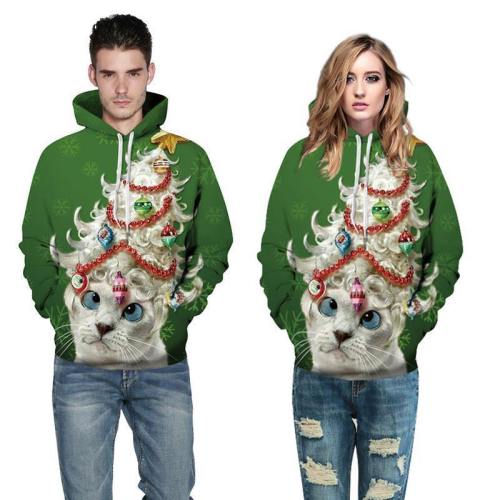 3D Print Hoodie - Funny Cat Christmas Pattern Pullover Hoodie  Css044
